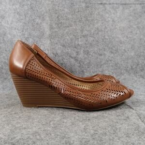 CL by Laundry Shoes Womens 9 Peep Toe Wedges Fashion Perforated Slip On Brown